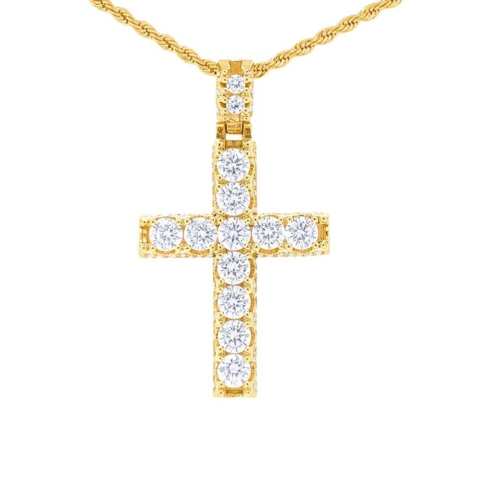 Men's Diamond Gold Cross Pendant with Rope Chain